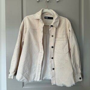 Zara White Corduroy Shirt Jacket